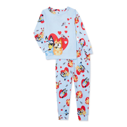 Bluey and Bingo Toddler Blue Valentine's Day Hearts and Love Notes Pajama Set | Little Dreamers Pajamas