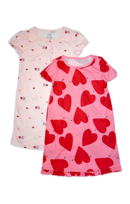 Carter's Girl's Valentines Hearts, Hugs and Kisses Pink Nightgown Set, Gowns | Little Dreamers Pajamas