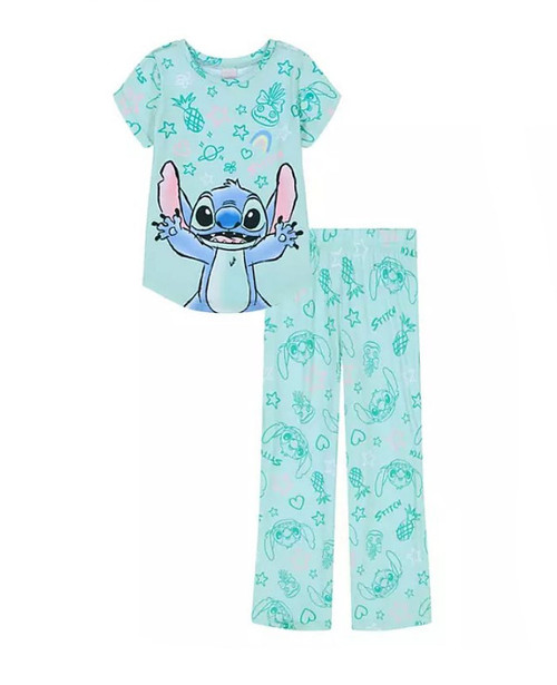 Girl's Stitch Alien and Motif Print Blue Character Short-Sleeved Pajama Set | Little Dreamers Pajamas