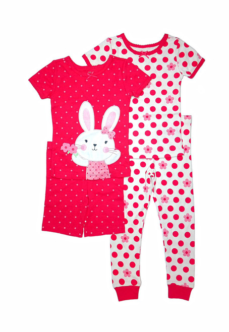 Toddler Girl's 4-Piece Bunny Spring Floral Polka Dot Pajama Shorts, Pants Set | Little Dreamers Pajamas