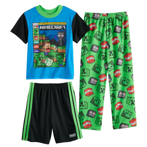 Minecraft Boy's 3-Piece Mob Creeper, Enderman, TNT Polyester Pajama Set | Little Dreamers Pajamas