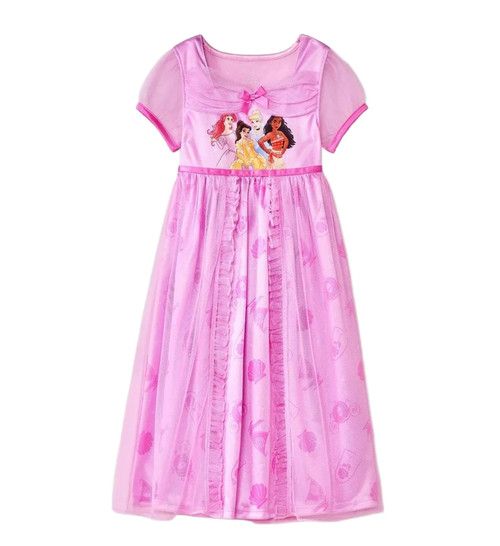Disney Princess Character Toddler Girl's Pink Fancy Satinet and Tulle Nightgown | Little Dreamers Pajamas