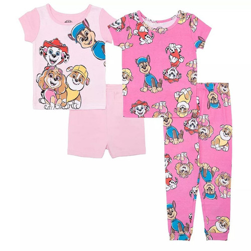 Paw Patrol Toddler Girl's Short-Sleeved Pink 4-Piece Character Pajama Set | Little Dreamers Pajamas