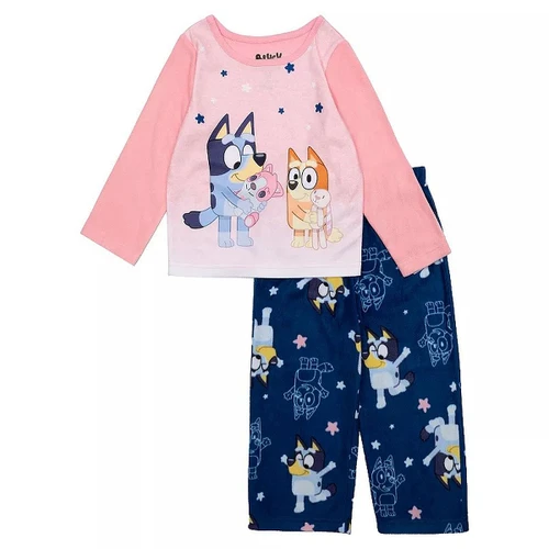 Bluey, Bingo, Poppy Puppy and Floppy Toddler Girl's Fleece Pajama Set | Little Dreamers Pajamas