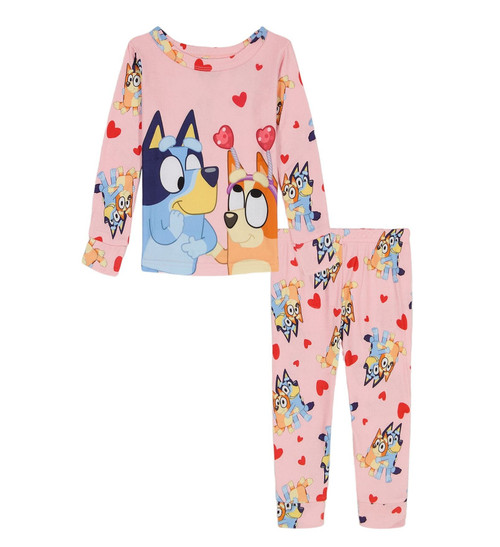 Bluey and Bingo Girl's Pink Valentine's Day Hearts and Hugs Pajama Set, Size 6 | Little Dreamers Pajamas