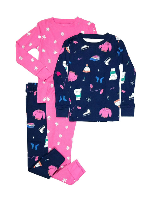 Carter's Toddler Girl's 4-Piece Pink Thermal Winter Themed Print Pajama Set | Little Dreamers Pajamas
