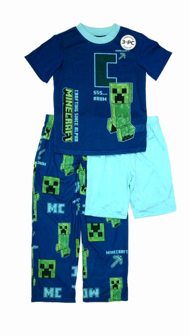 Minecraft Boy's Crafting Since Alpha Creeper 3-Piece Polyester Pajama Set | Little Dreamers Pajamas