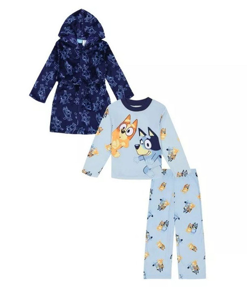 Bluey and Bingo Boy's Fleece Hooded Blue Bathrobe and Pajama Set, Size 6 | Little Dreamers Pajamas