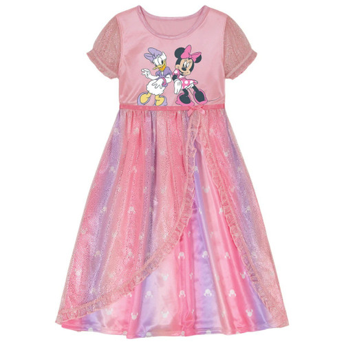 Minnie and Daisy Toddler Girl's Short-Sleeved Satinet and Tulle Nightgown, Gown