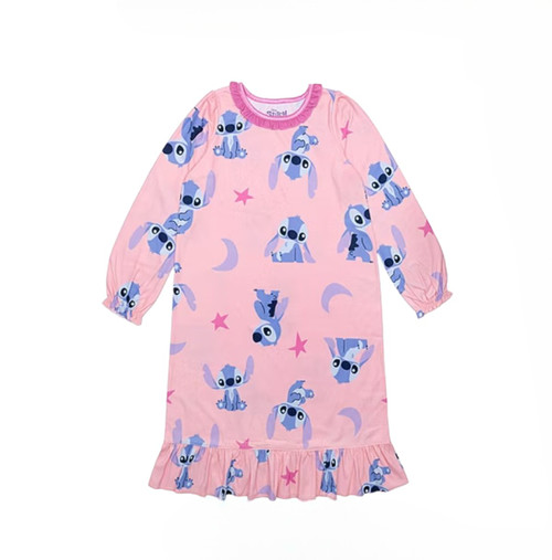 Disney Stitch Girl's Pink Flannel Star and Moon Print Nightgown, Gown, Size 6
