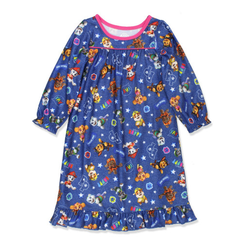 Paw Patrol Toddler Girl's Character Print Blue Flannel Nightgown, Gown