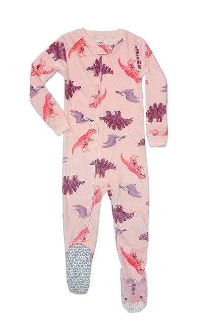 Carter's Girl's Pink Dinosaur Print Soft Plush Velboa Footed Dino Pajama Sleeper | Little Dreamers Pajamas