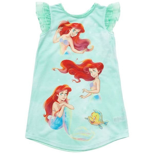 Little Mermaid Ariel and Flounder Girl's Mint Green Flutter Sleeved Nightgown Little Mermaid Ariel and Flounder Girl's Mint Green Flutter Sleeved Nightgown