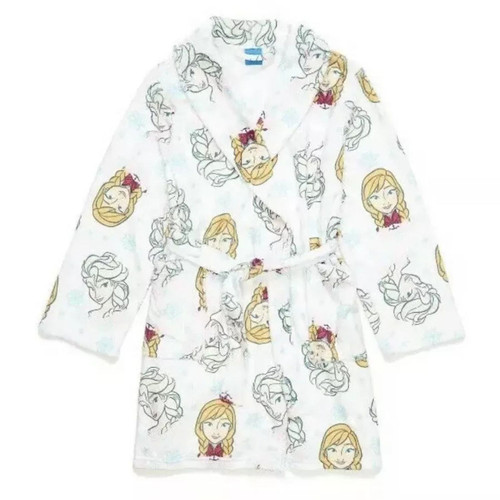 Disney Frozen II Anna and Elsa, Pastel Snowflakes Plush White Minky Bathrobe, Robe