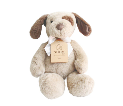 Snug Plush Soft 12" Tan and Brown Patched Puppy Dog with Ivory Bow Snug Plush Soft 12" Tan and Brown Patched Puppy Dog with Ivory Bow