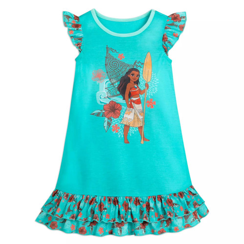 Moana Ocean Princess Girl's Turquoise Jersey Knit Character Nightgown, Gown Moana Ocean Princess Girl's Turquoise Jersey Knit Character Nightgown, Gown
