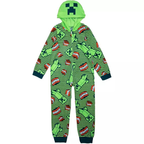 Minecraft Creeper Striped Hooded Fleece Costume Pajama Sleeper Large 12/14