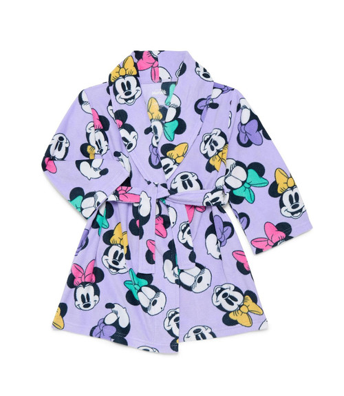 Toddler Girl's Minnie Mouse Lilac Purple Character Print Fleece Bathrobe, Robe