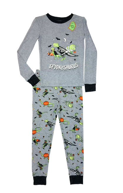 Boy's Dinosaur Spookysaurus Glow-In-The-Dark Halloween Soft Pajama Set, Size 6 | Little Dreamers Pajamas