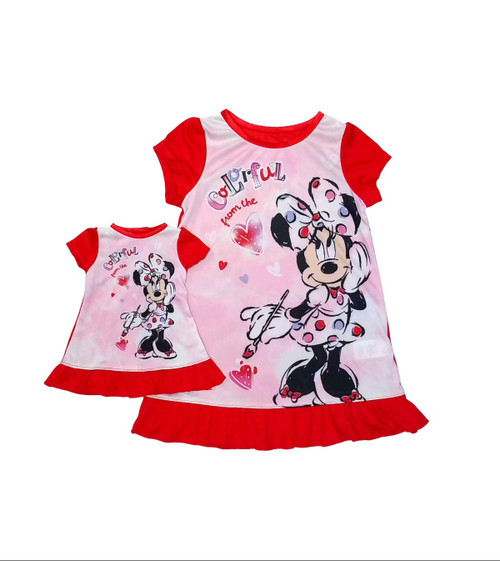 Disney's Minnie Mouse Colorful from the Heart Nightgown & Doll Nightgown Size 3T