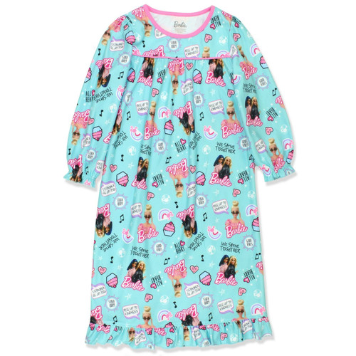 Barbie and Friends Girl's Print Long-Sleeved Soft Flannel Nightgown, Gown Barbie and Friends Girl's Print Long-Sleeved Soft Flannel Nightgown, Gown