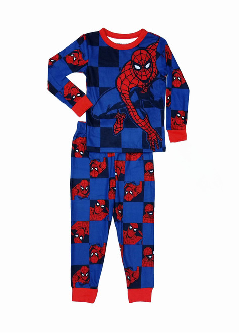 Spider-Man Boy's Superhero Soft Long-Sleeved Checkered Pajama Set