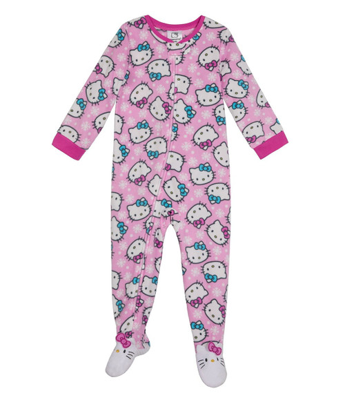 Hello Kitty Toddler Girl's Snowflake Print Pink Fleece Footed Pajama Sleeper | Little Dreamers Pajamas