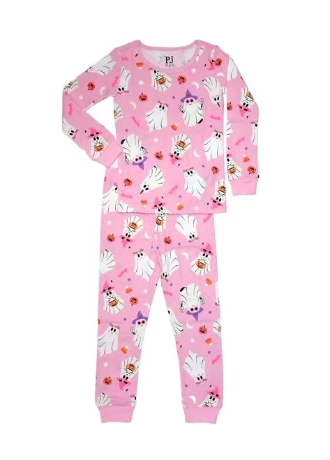 Toddler Girl's Glow-in-the-Dark Ghosts Pink Print Halloween Pajama Set | Little Dreamers Pajamas