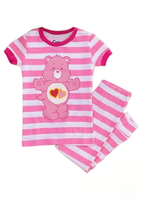Care Bears Toddler Girl's Love-A-Lot Bear Pink Striped Short-Sleeved Pajama Set Care Bears Toddler Girl's Love-A-Lot Bear Pink Striped Short-Sleeved Pajama Set