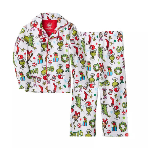Toddler Boy's Girl's The Grinch Christmas Holiday Flannel Character Pajama Set Toddler Boy's Girl's The Grinch Christmas Holiday Flannel Character Pajama Set