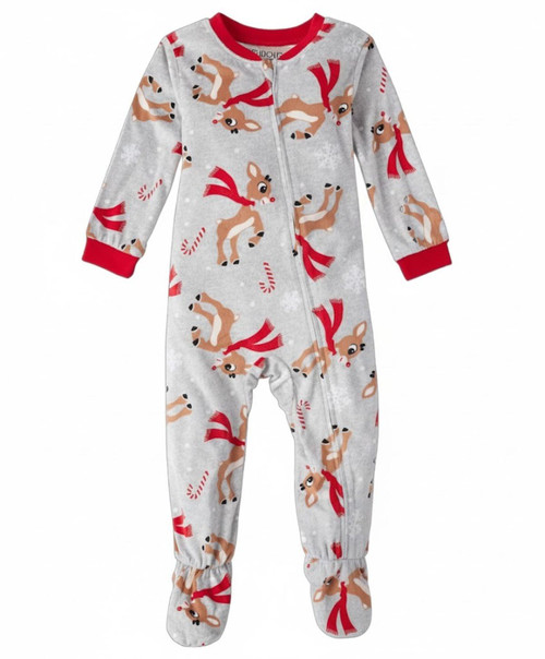 Rudolph Christmas Print Toddler Boy's Girl's Soft Footed Holiday Pajama Sleeper Rudolph Christmas Print Toddler Boy's Girl's Soft Footed Holiday Pajama Sleeper