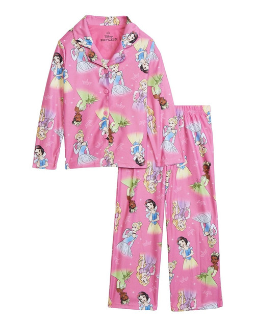 Disney Princess Girl's Pink Character Print Flannel Coat Pajama Set Disney Princess Girl's Pink Character Print Flannel Coat Pajama Set
