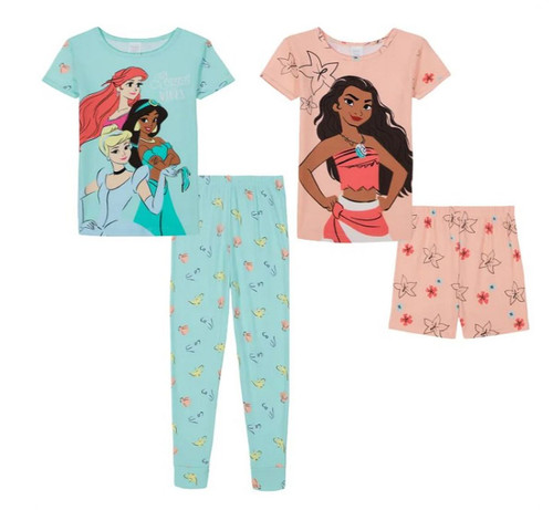 Disney Princess Toddler Girl's 4-Piece Character Short-Sleeved Cotton Pajama Set Disney Princess Toddler Girl's 4-Piece Character Short-Sleeved Cotton Pajama Set