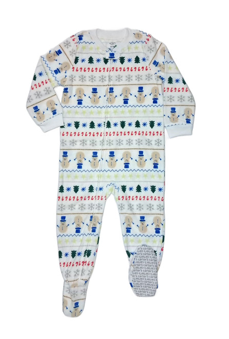 Toddler Kids Snowman, Christmas Fair Isle Soft Fleece Footed Pajama Sleeper