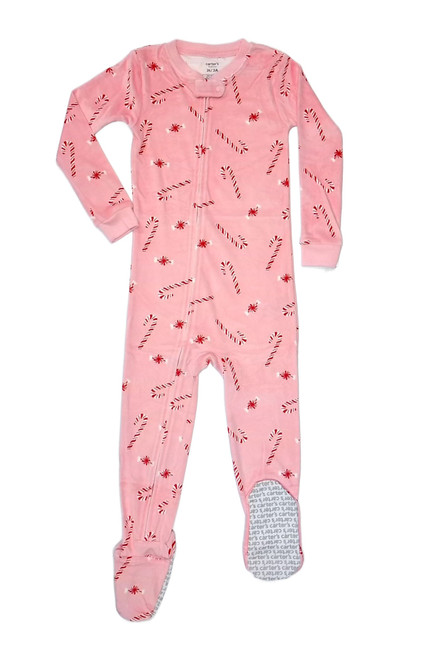Carter's Toddler Girl's Pink Peppermint Holiday Velour Footed Pajama Sleeper Carter's Toddler Girl's Pink Peppermint Holiday Velour Footed Pajama Sleeper