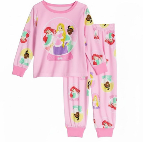 Disney Princess Toddler Girl's Holiday Snowglobe Soft Velour Pink Pajama Set
