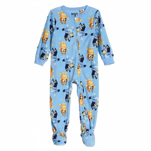 Bluey and Bingo Sisters Toddler Boy's Blue Fleece Footed Pajama Sleeper