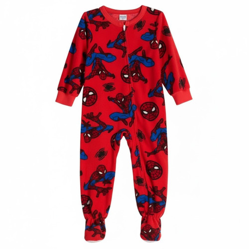 Spider-Man Toddler Boy's Superhero Print Red Soft Fleece Footed Pajama Sleeper | Little Dreamers Pajamas
