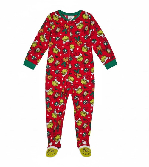 The Grinch, Max and Cindy Lou Who Christmas Red Fleece Toddler Pajama Sleeper