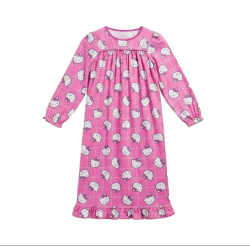 Hello Kitty Girl's Pink Character Print Soft Flannel Nightgown, Gown