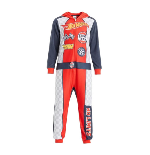 Hot Wheels Race Car Driver Suit Boy's Soft Fleece Hooded Pajama Sleeper Size 6/7