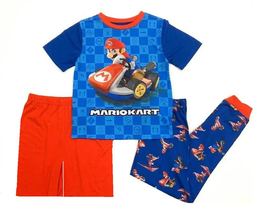 Super Mario Kart Boy's 3-Piece Short-Sleeved Character Pajama Set, Size M 8
