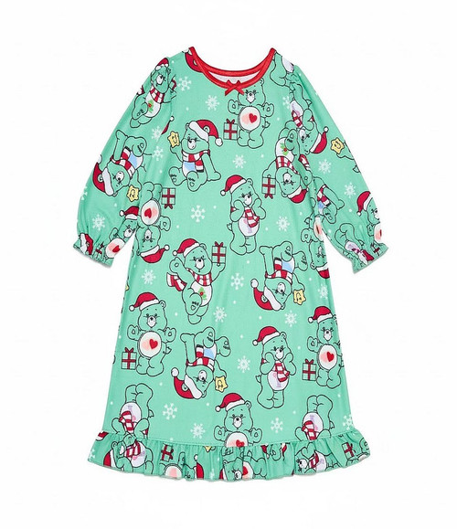 Care Bears Girl's Mint Green Christmas Holiday Flannel Nightgown, Gown | Little Dreamers Pajamas