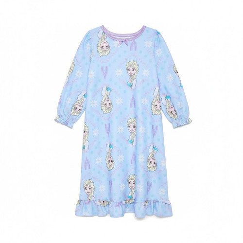 Disney Frozen Queen Elsa Toddler Girl's Blue Flannel Nightgown, Gown | Little Dreamers Pajamas