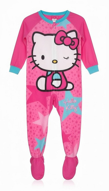 Hello Kitty Girl's Pink Stars Cozy Fleece Footed Pajama Sleeper, Size 4