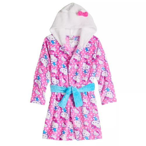 Hello Kitty Girl's Hooded Plush Soft Fleece Character Print Bathrobe, Robe | Little Dreamers Pajamas