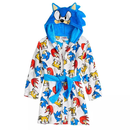 Sonic the Hedgehog, Tails and Knuckles Boy's Fleece Hooded Character Bathrobe