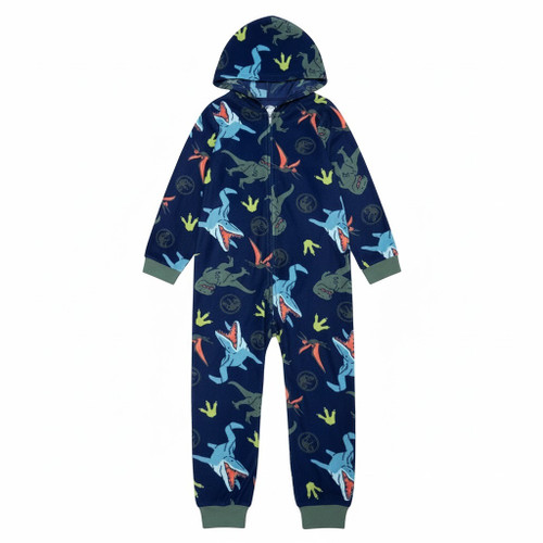 Jurassic World Boy's Carnivore Dinosaurs Print Microfleece Hooded Pajama Sleeper