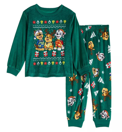 Paw Patrol Characters Toddler Boy's Christmas Holiday Soft Velour Pajama Set
