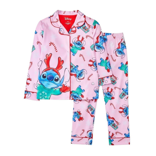 Lilo and Stitch Girl's Festive 'Reindeer Stitch' Holiday Flannel Coat Pajama Set | Little Dreamers Pajamas
